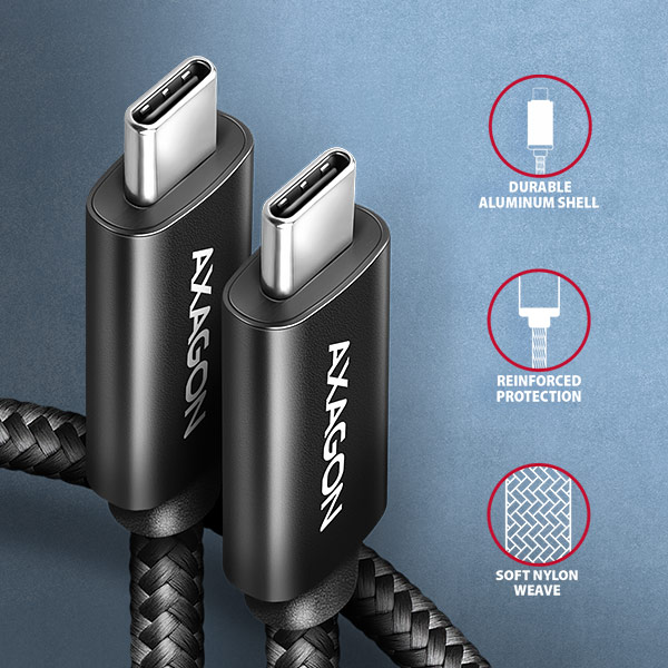 AXAGON BUCM4X-CM05AB NewGEN+ kábel USB-C <-> USB-C, 0.5m, USB4 Gen 3×2, PD 240W 5A, 8K HD, ALU, oplet