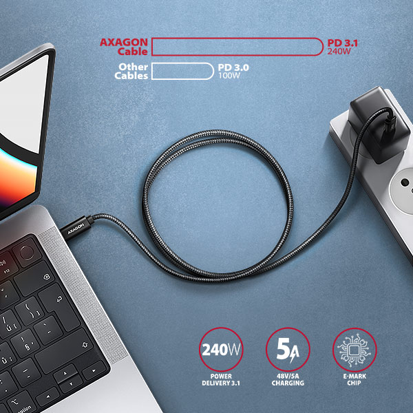 AXAGON BUCM4X-CM05AB NewGEN+ kábel USB-C <-> USB-C, 0.5m, USB4 Gen 3×2, PD 240W 5A, 8K HD, ALU, oplet