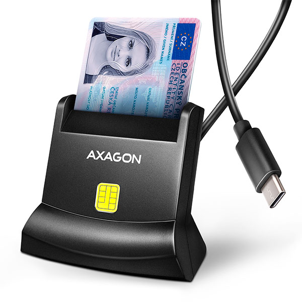 AXAGON CRE-SM4NC, USB-C čtečka kontaktních karet Smart Card (eObčanka), stojánková, kabel 1,2 m