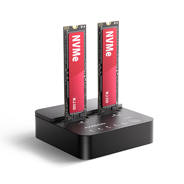 AXAGON ADSA-M2C22L, USB-C 20Gbps dokovací stanice pro 2× M.2 NVMe SSD s funkcí klonování
