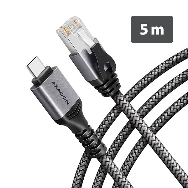 AXAGON ADE-CM50, USB-C Gigabit Ethernet adaptér s integrovaným síťovým CAT6 kabelem RJ-45 (5m)