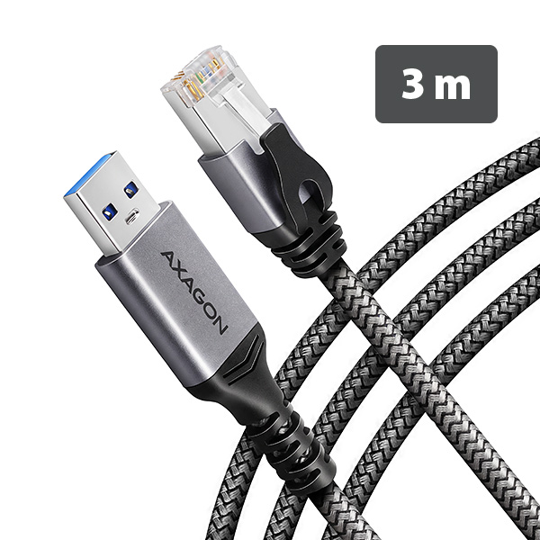 AXAGON ADE-AM30, USB-A Gigabit Ethernet adaptér s integrovaným síťovým CAT6 kabelem RJ-45 (3m)