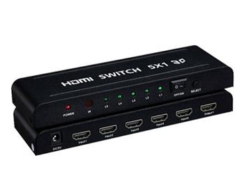 Obrázok PremiumCord HDMI switch 5:1 kovový s dálkovým ovladačem a napájecím adaptérem khswit51b