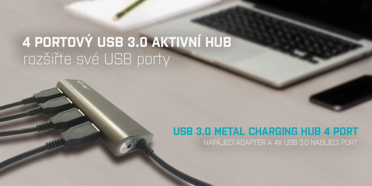 i-tec USB HUB METAL/ 4 porty/ USB 3.0/ napájecí adaptér/ U3HUB448