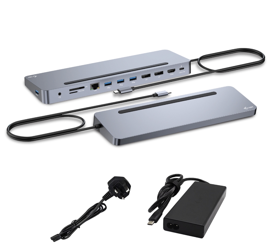 i-tec USB-C Metal Ergonomic 3x 4K Display Docking Station, PD100W + i-tec Universal Charger 100W