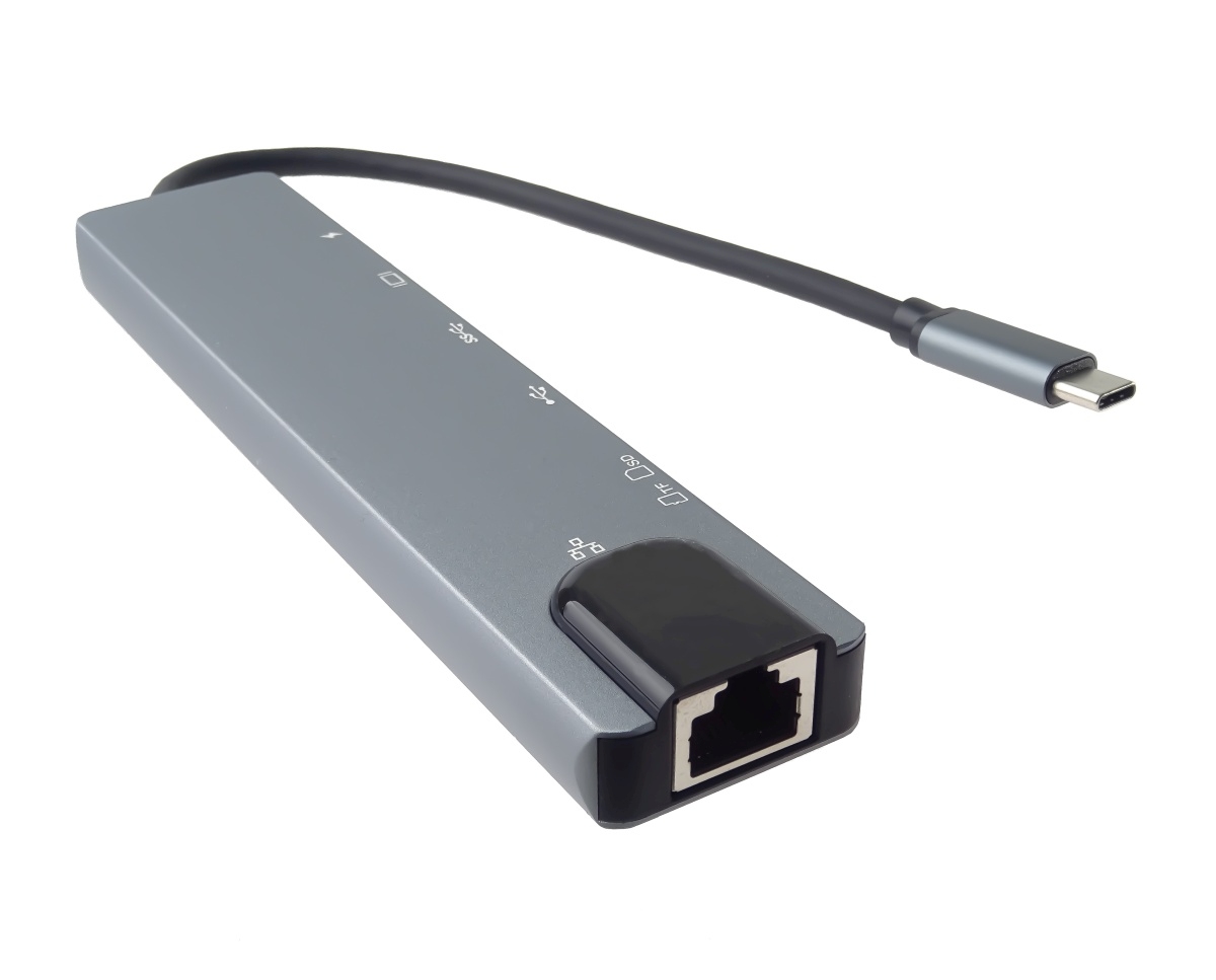 PremiumCord USB-C na HDMI + USB3.0 + USB2.0 + PD + SD/TF + RJ45 adaptér / ku31dock16
