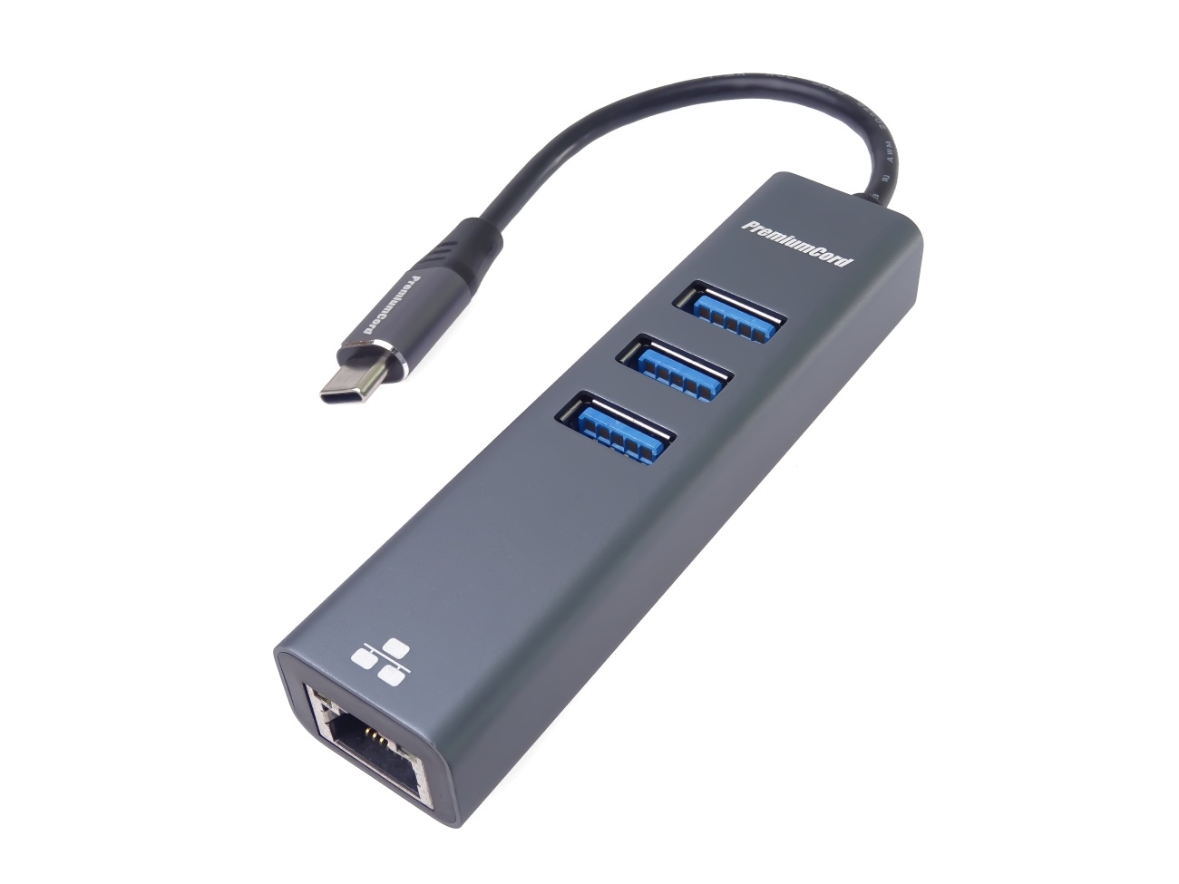 PremiumCord Adapter USB-C na Gigabit 10/100/1000Mbps + 3x USB3.0 konektor / ku31ether04