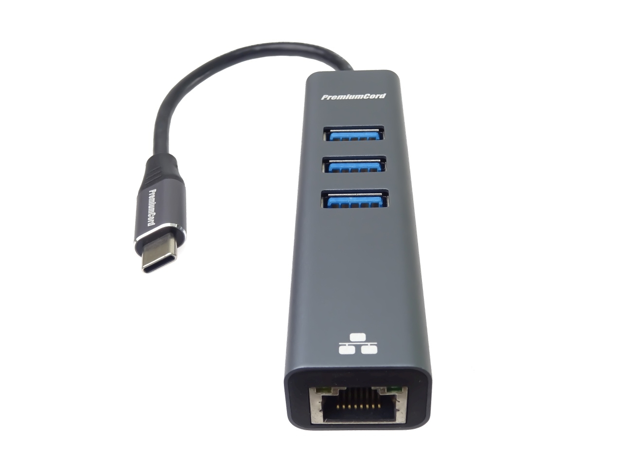 PremiumCord Adapter USB-C na Gigabit 10/100/1000Mbps + 3x USB3.0 konektor / ku31ether04