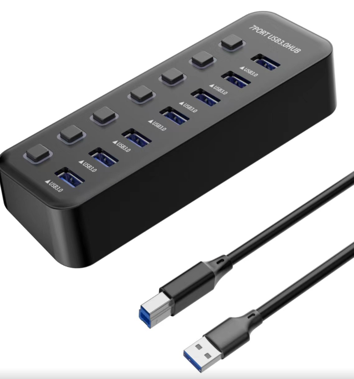 PremiumCord USB 3.2 Superspeed HUB 7-portový s vypínači portů