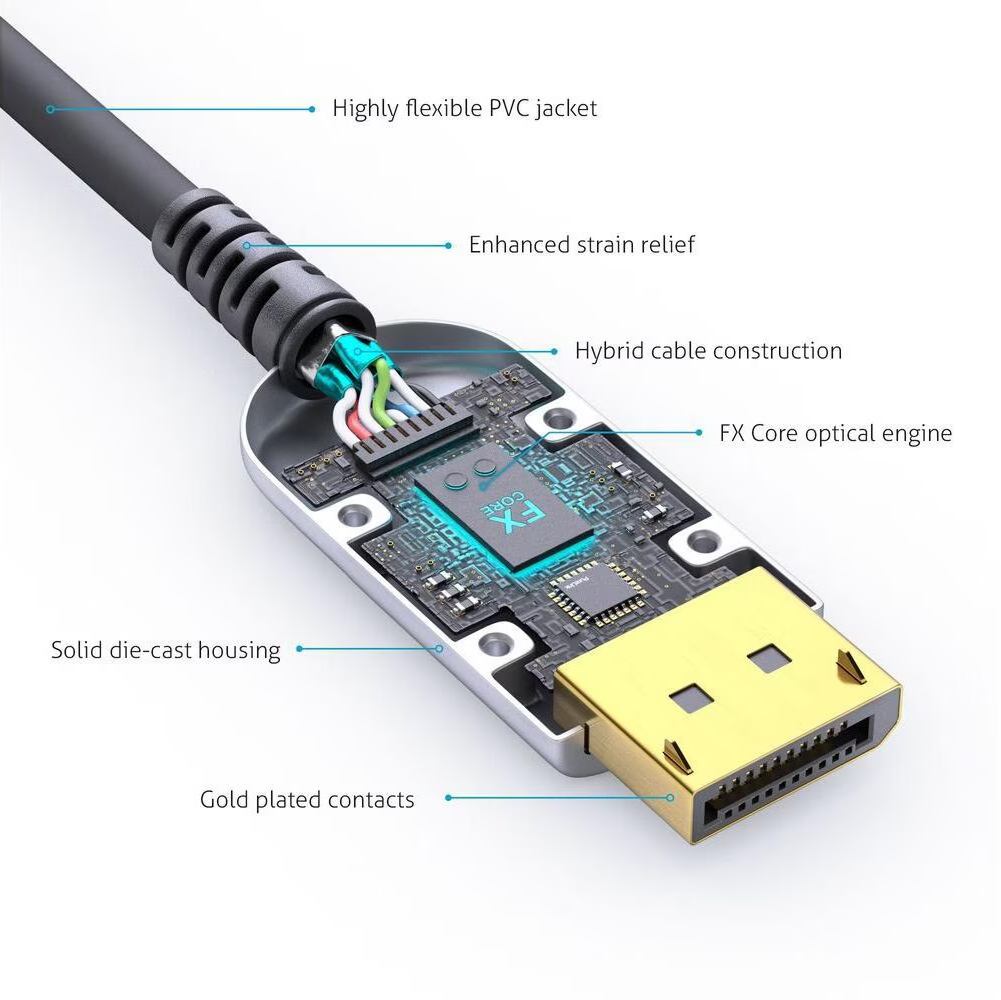 PremiumCord 8K Optický DisplayPort 1.4 přípojný kabel M/M, zlacené konekt. 15m / kport12-15