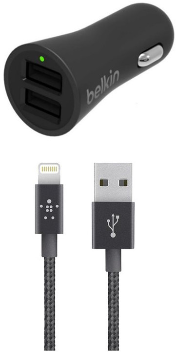 Obrázok BELKIN USB dual autonabíječka 2 x 2.4A + Lightning F8J221bt04-BLK