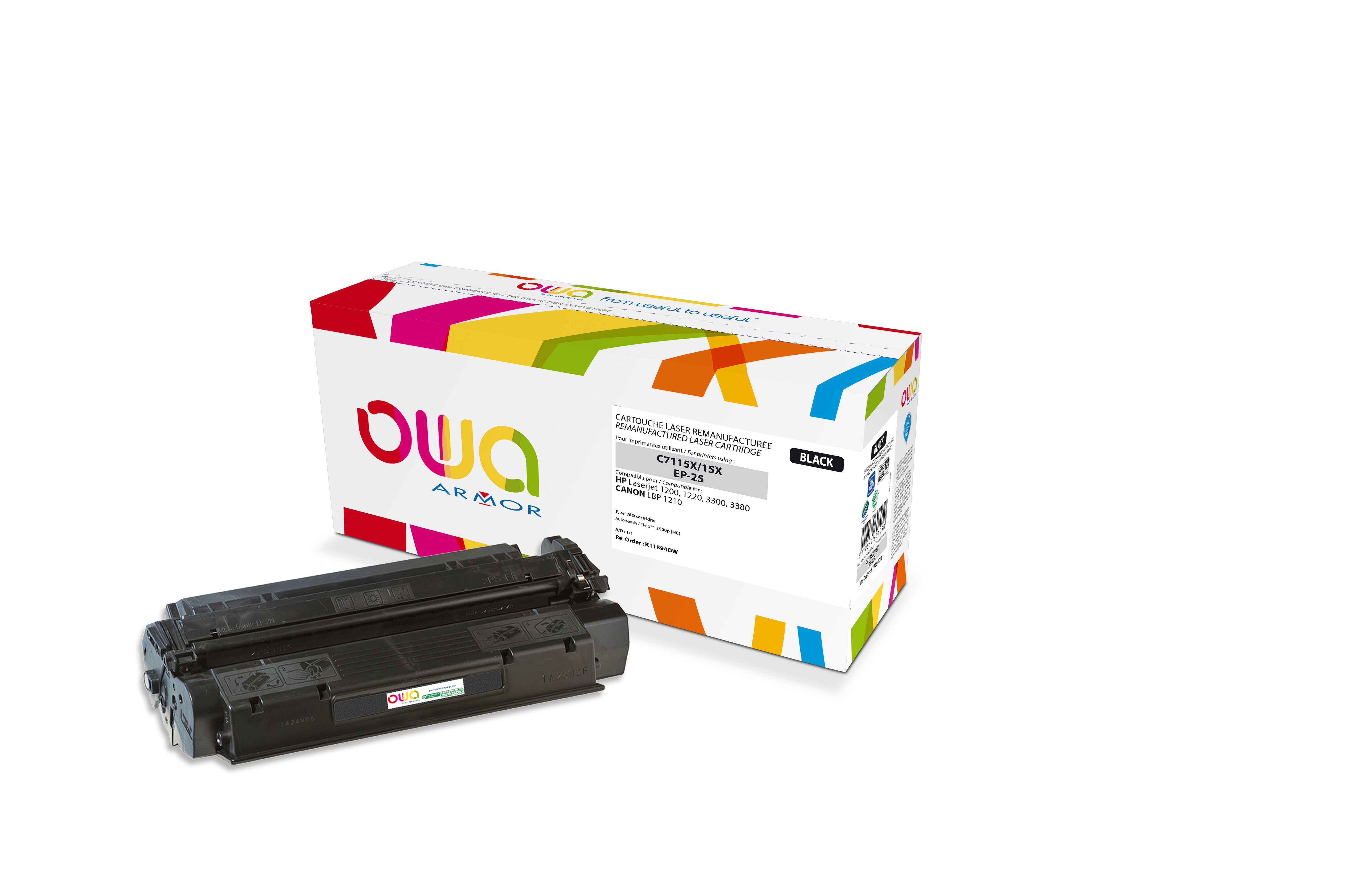 OWA Armor toner kompatibilní s HP LJ 1200 HC, C7115X, 3500st, černá/black