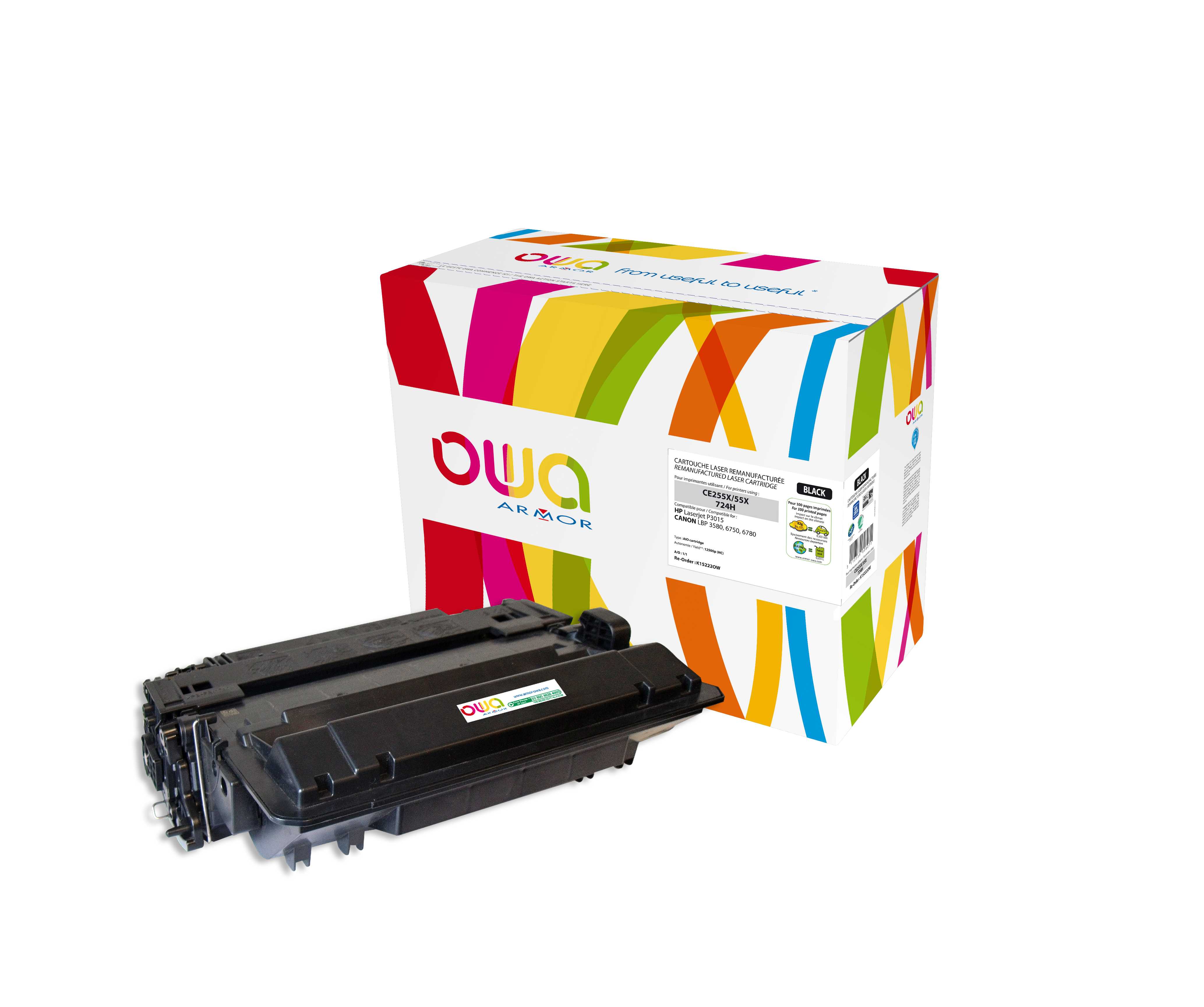 OWA Armor toner kompatibilní s HP LJ P3015, CE255X, 12000st, černá/black