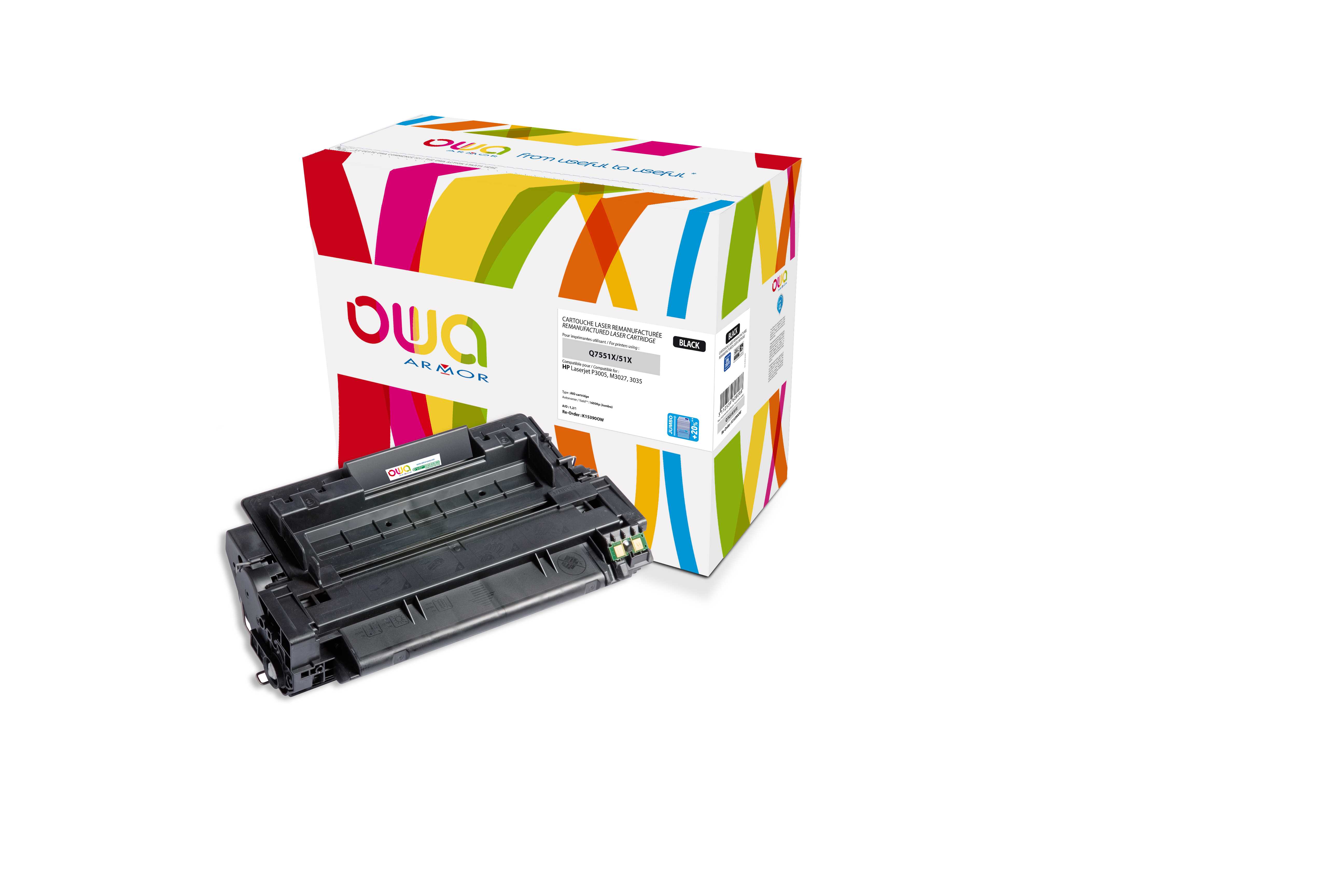 OWA Armor toner kompatibilní s HP LJ P 3005, Q7551X, 16000st,JUMBO, černá/black