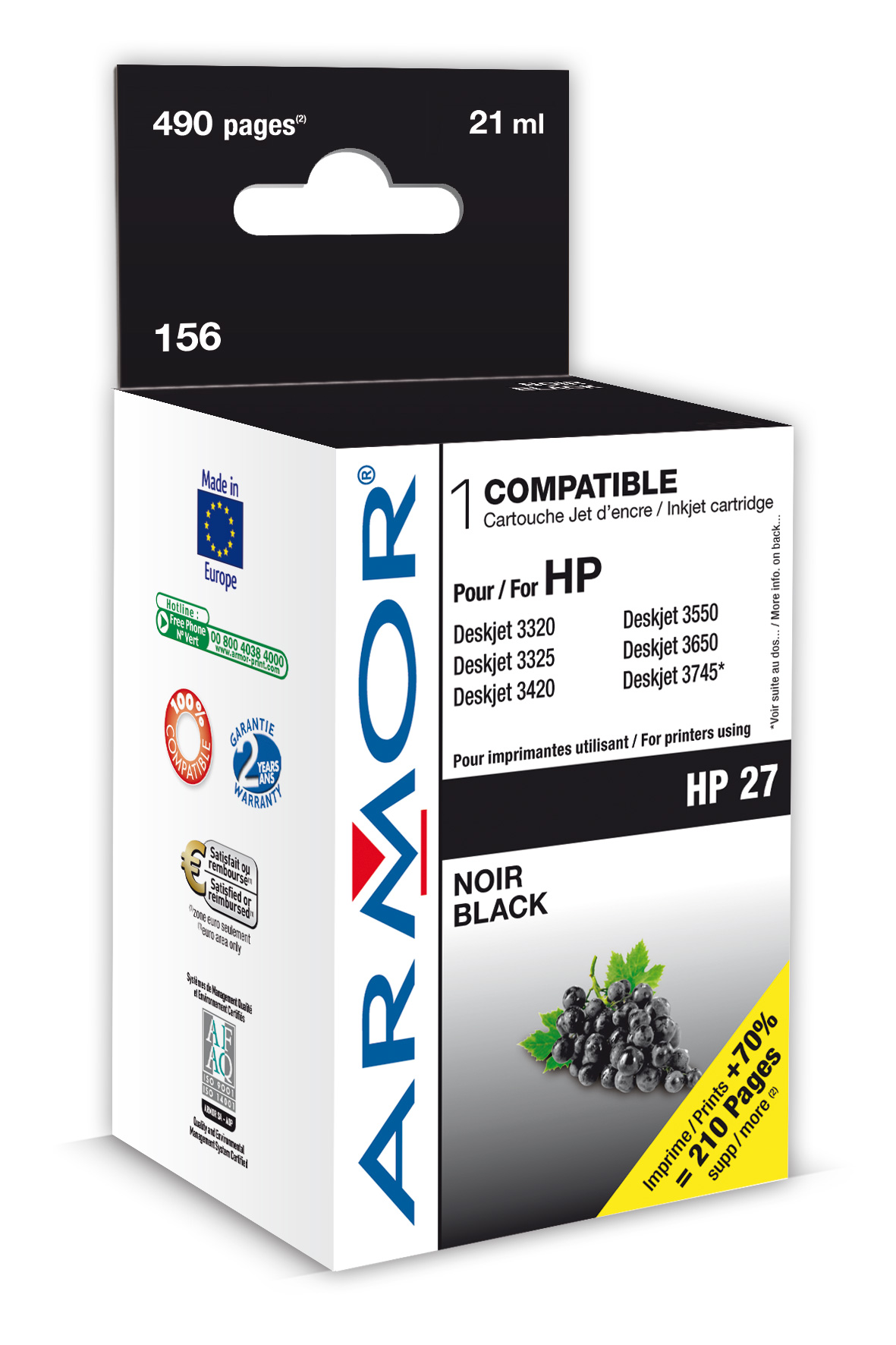 WECARE ARMOR ink kompatibilní s HPDJ 3325,  C8727AE, 13ml, černá/black