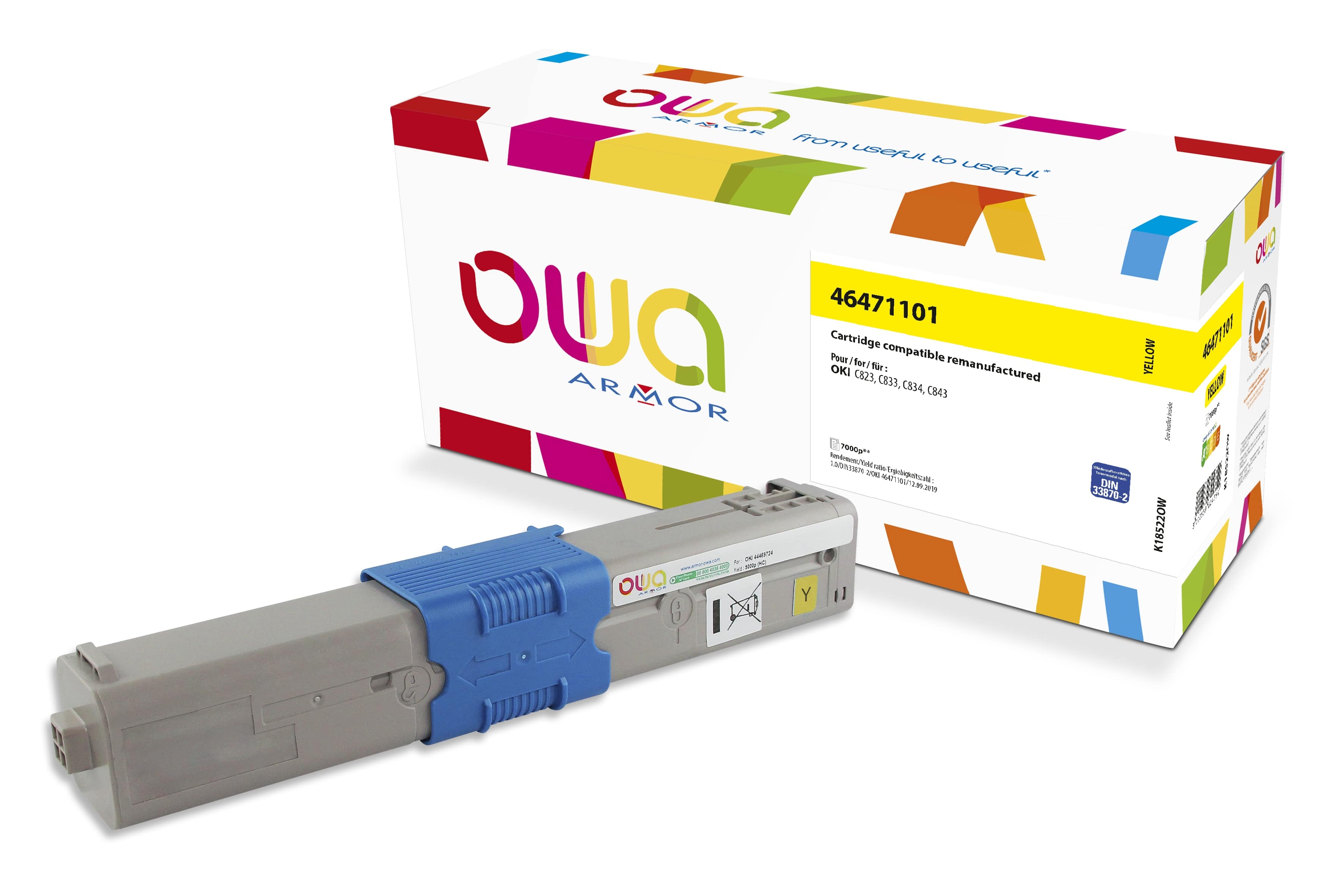 OWA Armor toner kompatibilní s OKI 46471101, 7000st, žlutá/yellow