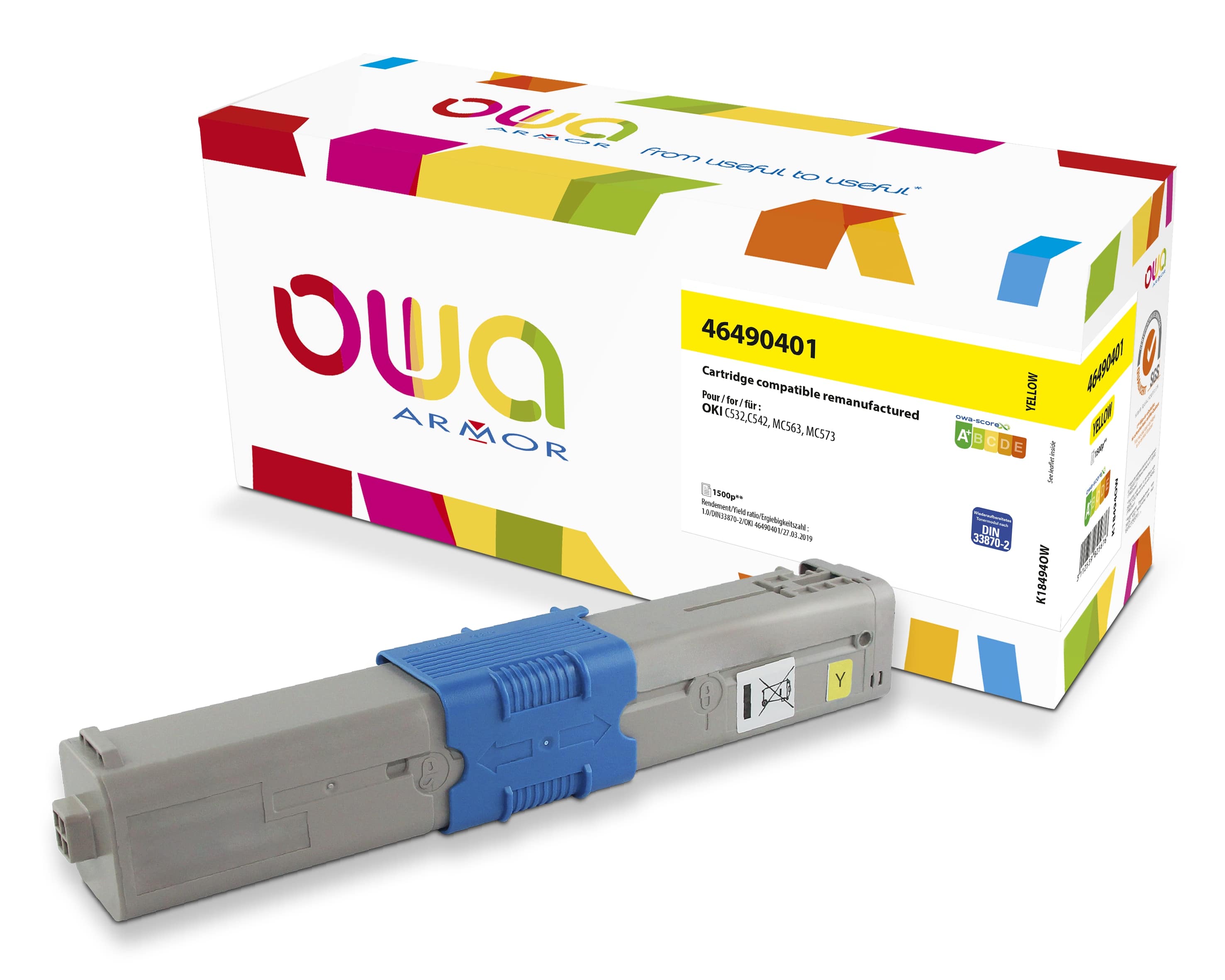 OWA Armor toner kompatibilní s OKI 46490401, 1500st, žlutá/yellow