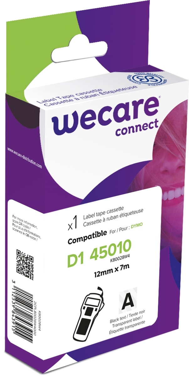 WECARE ARMOR páska kompatibilní s DYMO S0720500,Black/Transparent,12MM*7M