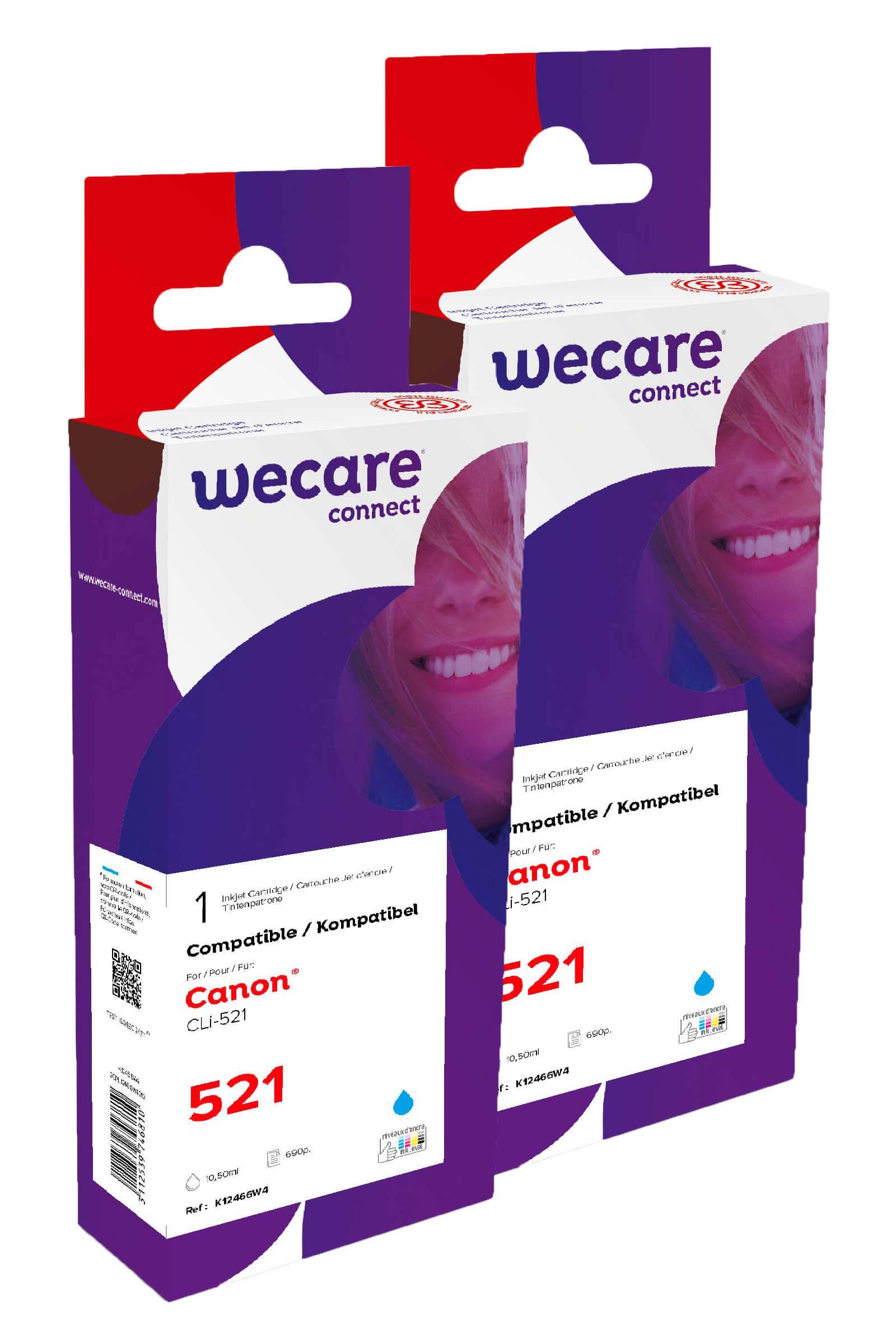 WECARE ARMOR sada ink kompatibilní s CANON CLI521C 2x10,5ml,modrá,CLI-521 C