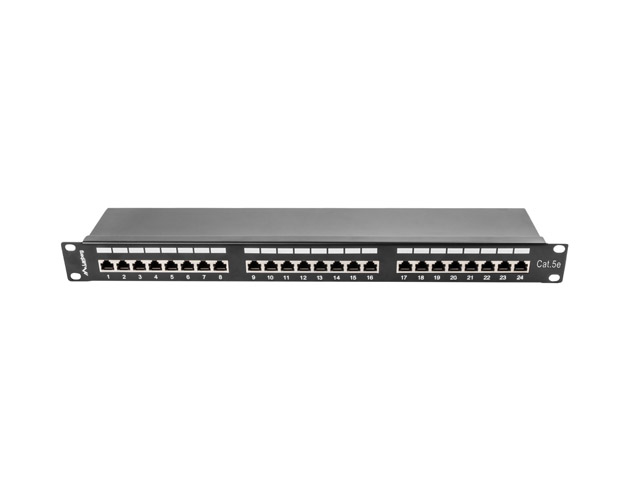 LANBERG PATCH PANEL 24 PORTŮ 1U 19'' CAT.5E FTP STÍNĚNÝ ČERNÝ