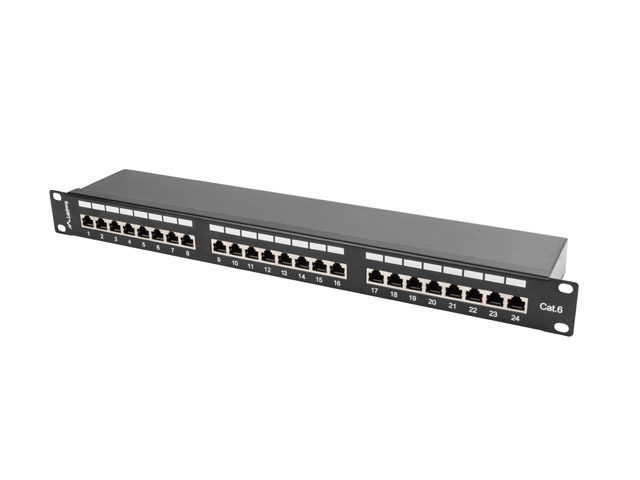 LANBERG PATCH PANEL 24 PORTŮ 1U 19'' CAT.6 FTP STÍNĚNÝ ČERNÝ