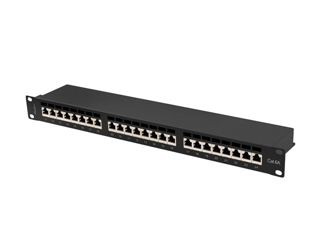 LANBERG PATCH PANEL 24 PORTŮ 1U 19'' CAT.6A FTP STÍNĚNÝ ČERNÝ