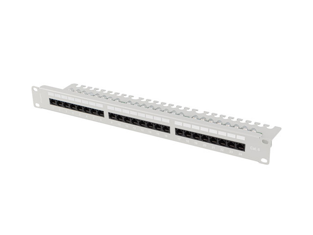 LANBERG PATCH PANEL 24 PORTŮ 1U 19'' CAT.6 UTP S POLICÍ ŠEDÝ