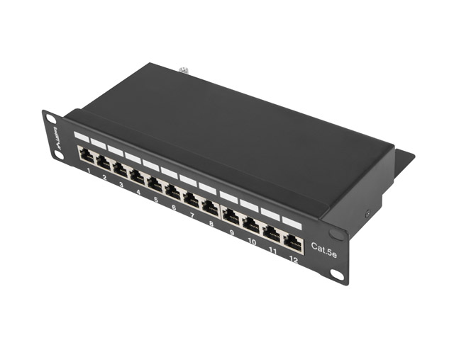PATCH PANEL 12PORT 1U 10'' CAT.5E FTP STÍNĚNÝ ČERNÝ LANBERG