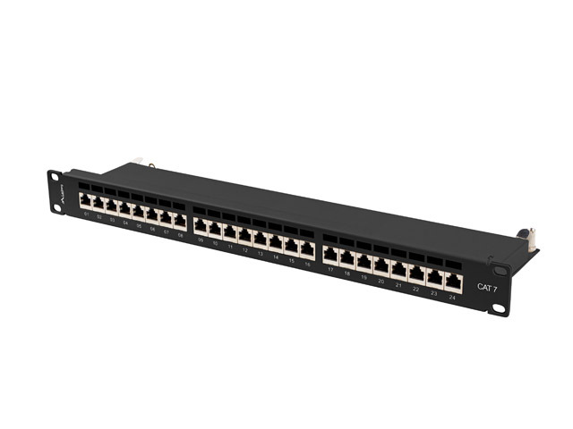 PATCH PANEL 24 PORTŮ 1U 19'' CAT.7 FTP STÍNĚNÝ ČERNÝ LANBERG