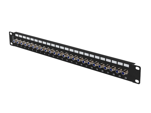 PATCH PANEL 24 PORTŮ 1U S KONEKTOREM TYPU F ČERNÝ LANBERG