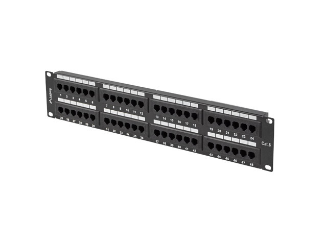 PATCH PANEL 48 PORTŮ 2U 19'' CAT.6 UTP ČERNÝ LANBERG