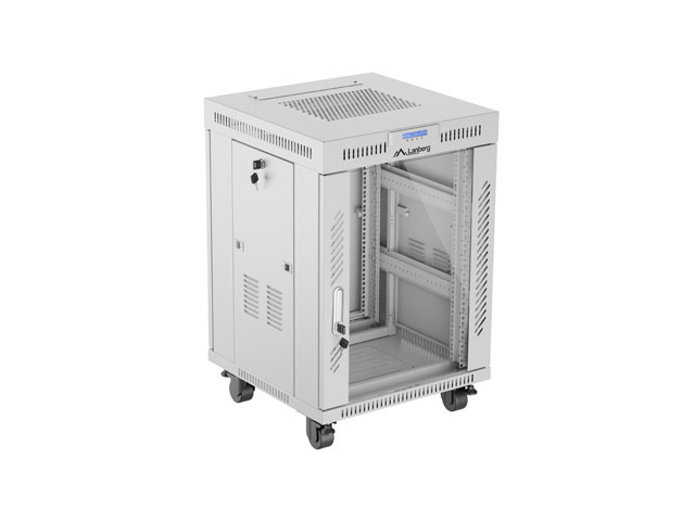 19'' VOLNĚ STOJÍCÍ RACKOVÁ SKŘÍŇ 15U 600X600 ŠEDÉ SKLENĚNÉ DVEŘE LCD LANBERG (FLAT PACK) V2