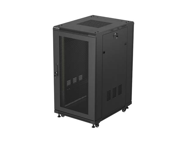 19'' VOLNĚ STOJÍCÍ RACKOVÁ SKŘÍŇ 22U/600X800 (FLAT PACK) SE SÍŤOVÝMI DVEŘMI ČERNÁ LANBERG
