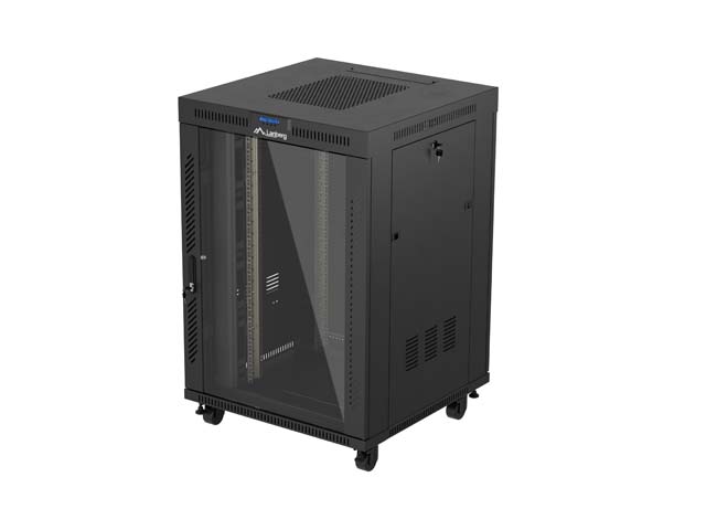 19'' VOLNĚ STOJÍCÍ RACKOVÁ SKŘÍŇ 22U/800X800 (FLAT PACK) S PROSKLENÝMI DVEŘMI LCD ČERNÁ LANBERG V2