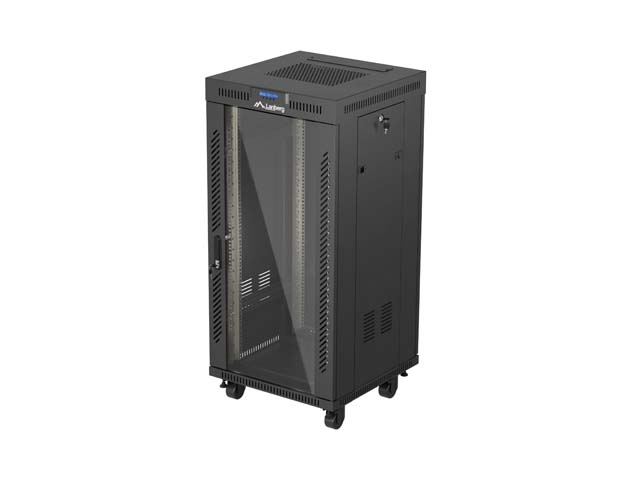 19'' VOLNĚ STOJÍCÍ RACKOVÁ SKŘÍŇ 24U 600X600 ČERNÉ SKLENĚNÉ DVEŘE LCD LANBERG (FLAT PACK) V2