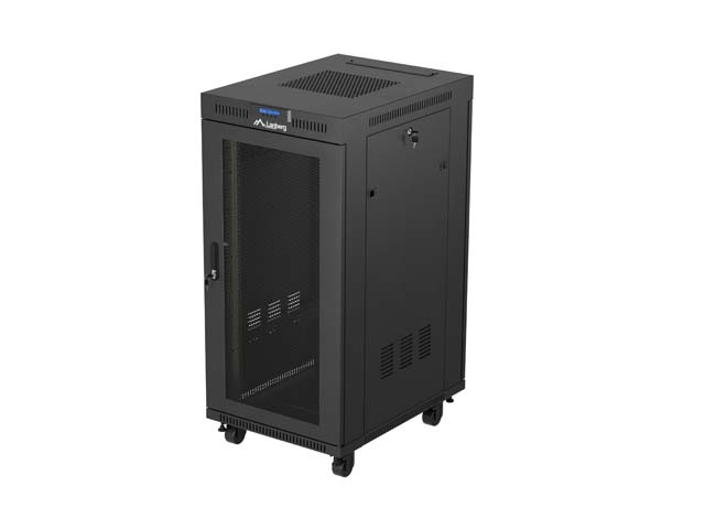 19'' VOLNĚ STOJÍCÍ RACKOVÁ SKŘÍŇ 24U 600X800 ČERNÁ S PERFOROVANÝMI DVEŘMI LANBERG (FLAT PACK) V2