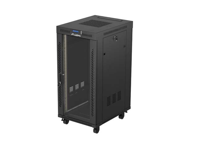 19'' VOLNĚ STOJÍCÍ RACKOVÁ SKŘÍŇ 24U 600X800 ČERNÉ SKLENĚNÉ DVEŘE LCD LANBERG (FLAT PACK) V2