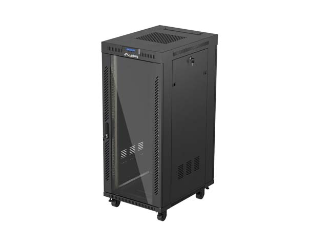 19'' VOLNĚ STOJÍCÍ RACKOVÁ SKŘÍŇ 27U/600X800 (FLAT PACK) S PROSKLENÝMI DVEŘMI LCD ČERNÁ LANBERG V2