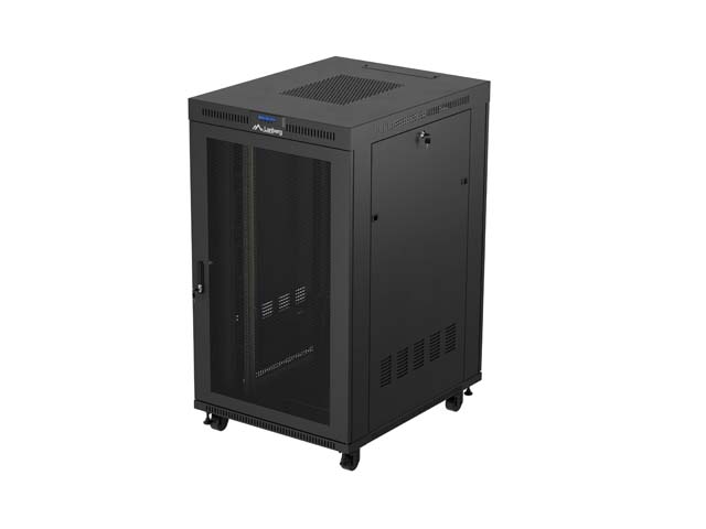 19'' VOLNĚ STOJÍCÍ RACKOVÁ SKŘÍŇ 27U 800X1000 ČERNÝ LCD S PERFOROVANÝMI DVEŘMI LANBERG (FLAT PACK) V2