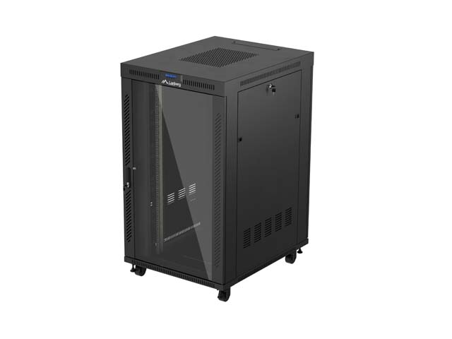 19'' VOLNĚ STOJÍCÍ RACKOVÁ SKŘÍŇ 27U/800X1000 (FLAT PACK) S PROSKLENÝMI DVEŘMI LCD ČERNÁ LANBERG V2