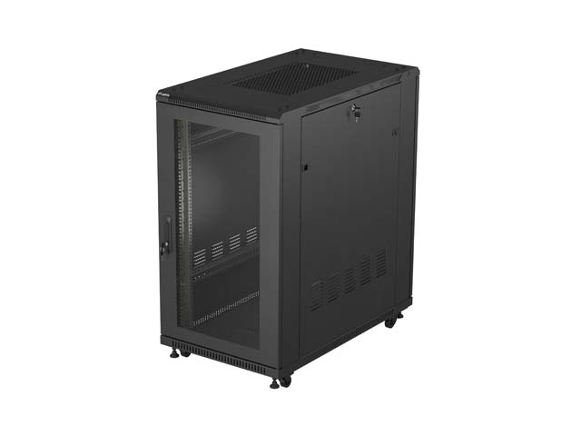 19'' VOLNĚ STOJÍCÍ RACKOVÁ SKŘÍŇ 22U 600X1000 ČERNÉ PERFOROVANÉ DVEŘE LANBERG (PLOCHÉ BALENÍ)