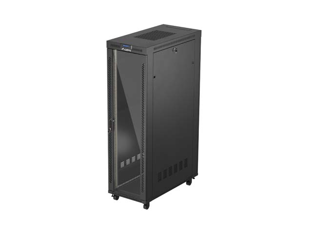 19'' VOLNĚ STOJÍCÍ RACKOVÁ SKŘÍŇ 42U 600X1200 ČERNÉ SKLENĚNÉ DVEŘE LCD LANBERG (FLAT PACK) V2
