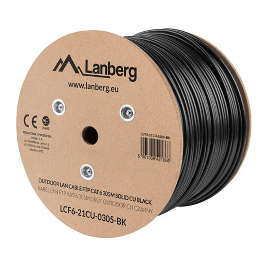 LAN KABEL CAT.6 FTP 305M PEVNÝ VENKOVNÍ CU ČERNÝ F