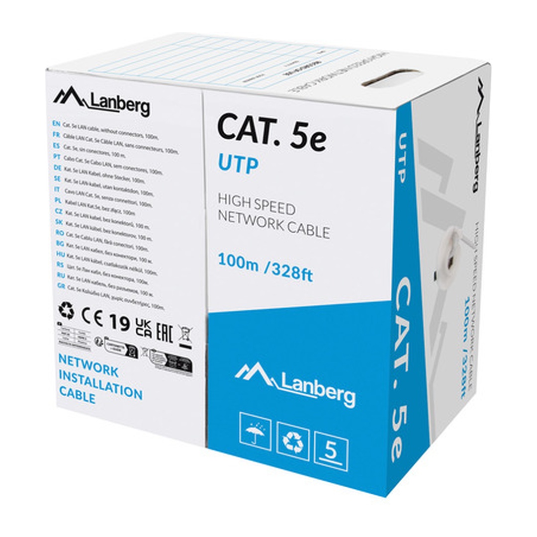 LAN UTP CAT.5E 100M CU DRÁT ŠEDÝ FLUKE PASS LANBER