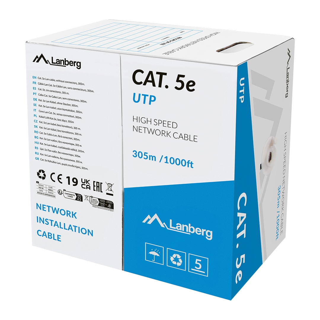 LAN KABEL CAT.5E UTP 305M SOLID CU LSZH GREY CPR +