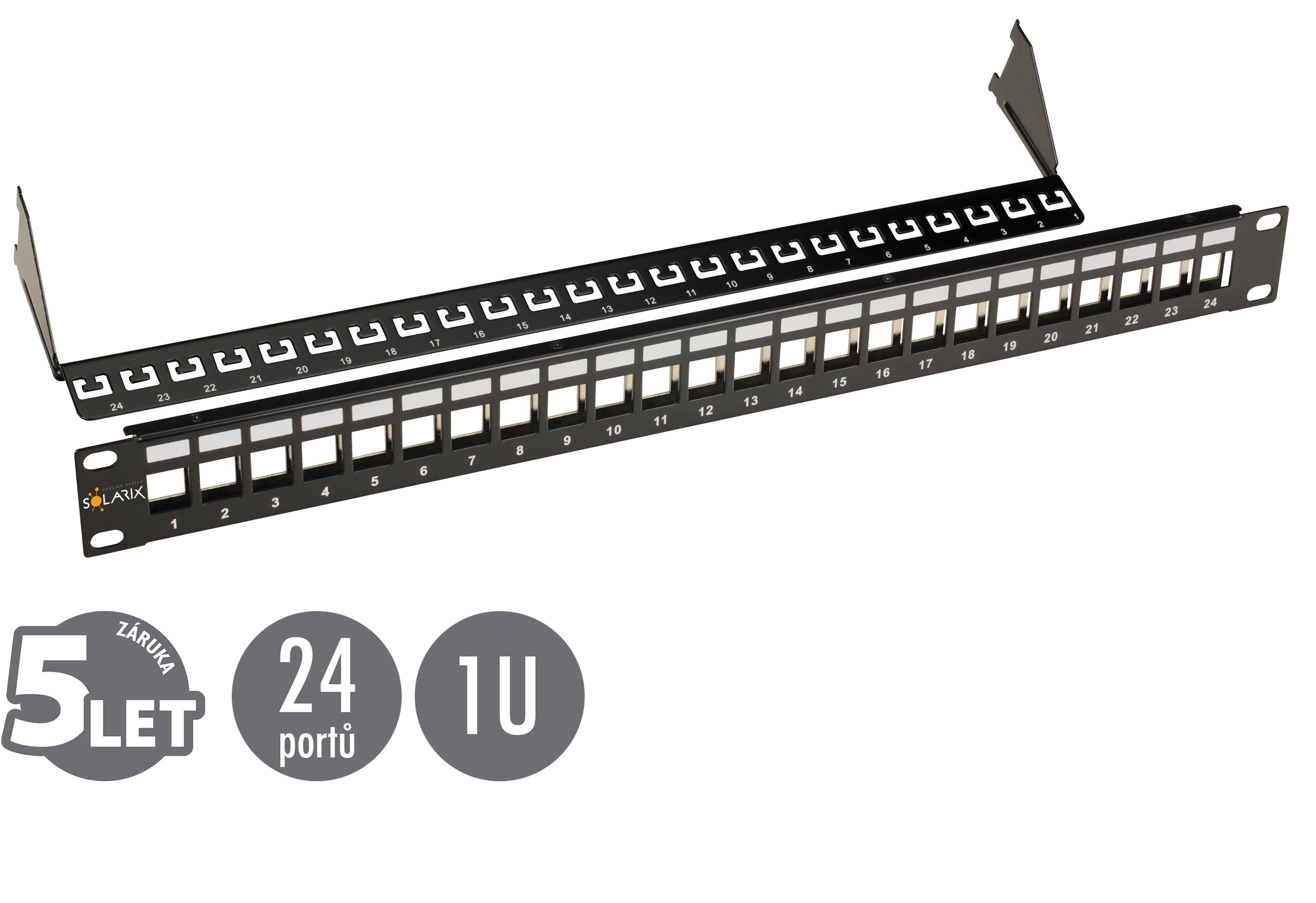 19'' modulární neosazený patch panel Solarix 24 portů černý 1U SX24M-0-STP-BK-UNI