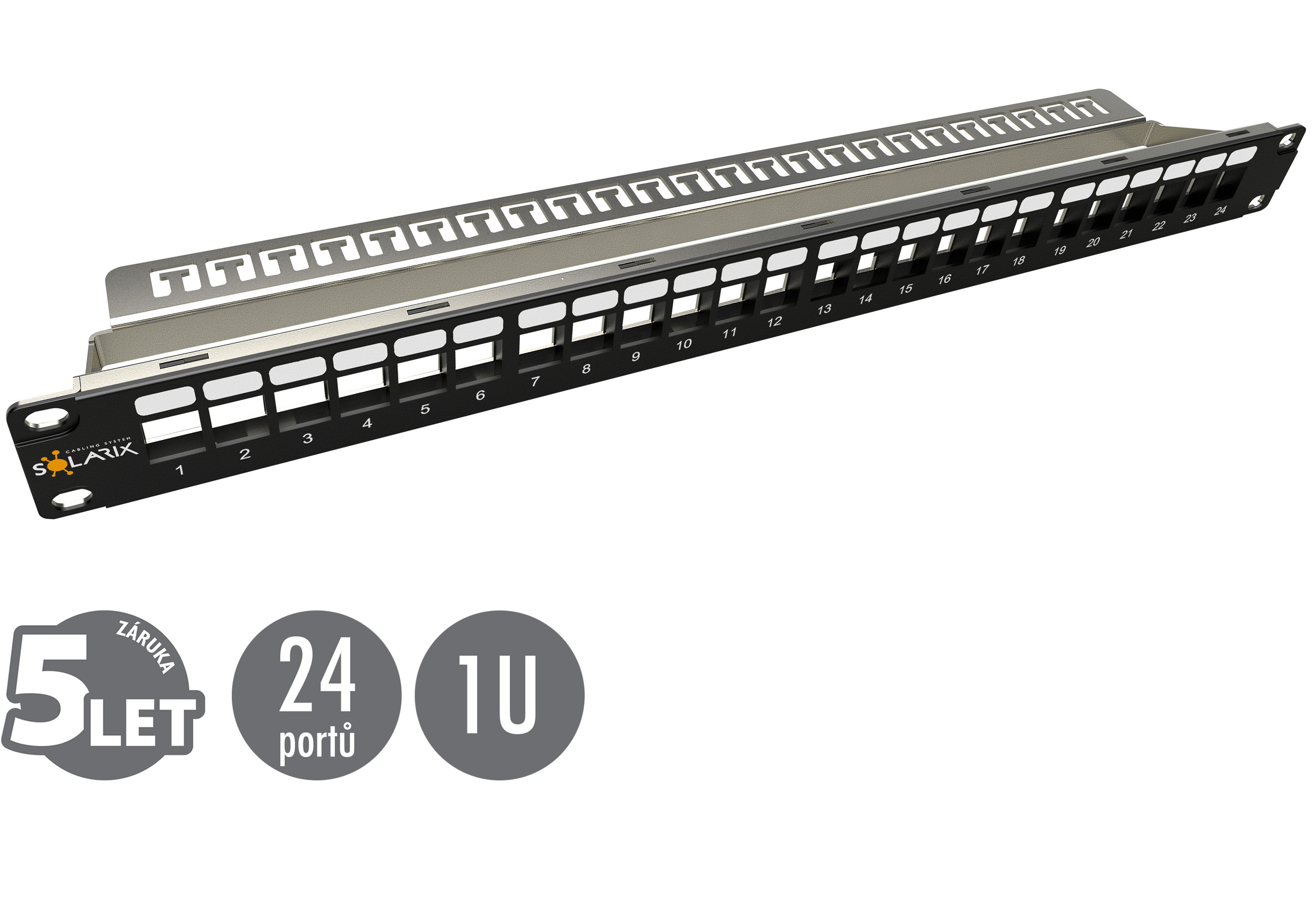 19'' modulární neosazený patch panel Solarix 24 portů 1U SX24M-0-STP-BK-UNI-N