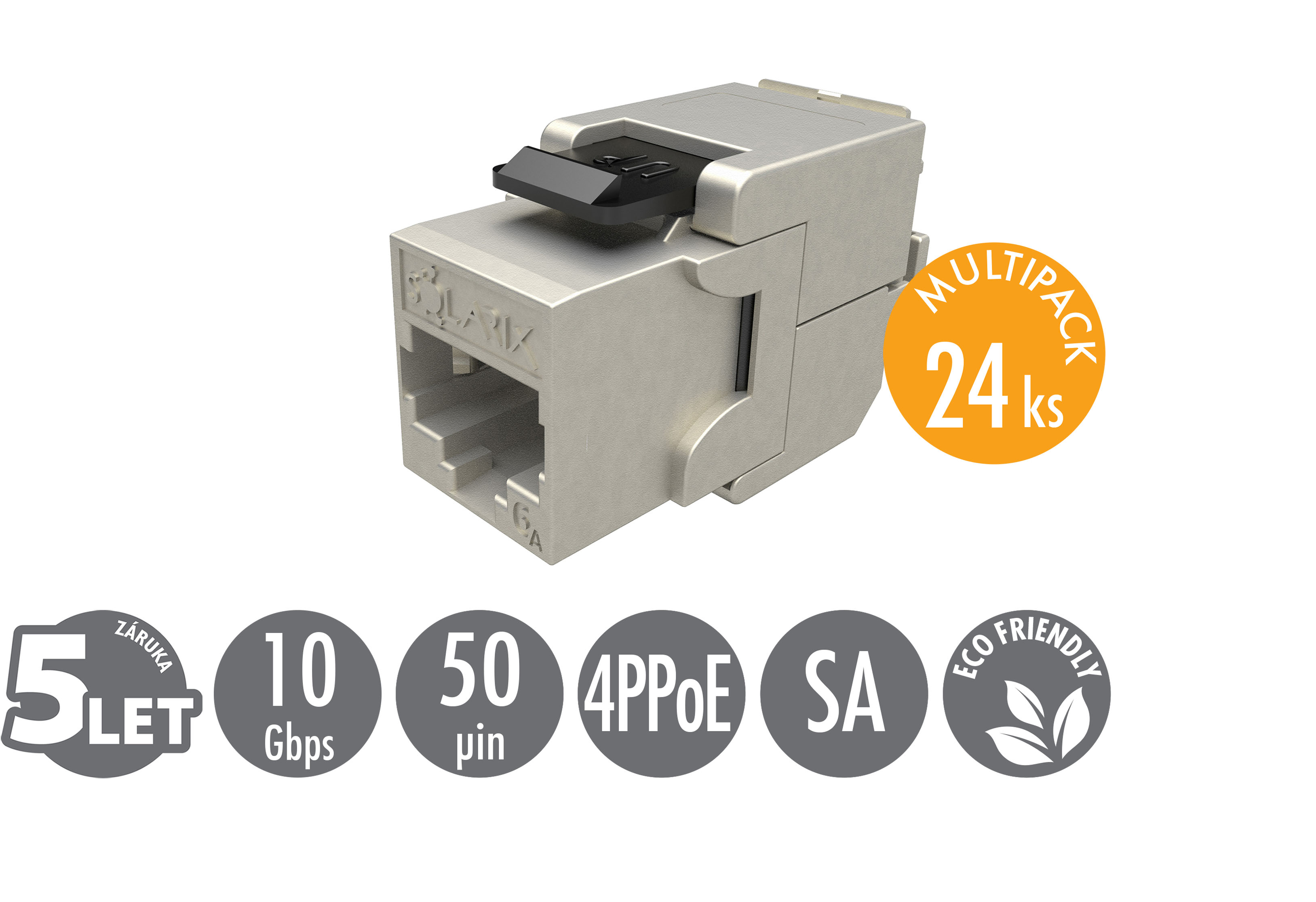 MULTIPACK 24 ks - samořezný keystone Solarix CAT6A STP SXKJ-10G-STP-BK-SA Component Level a 4PPoE