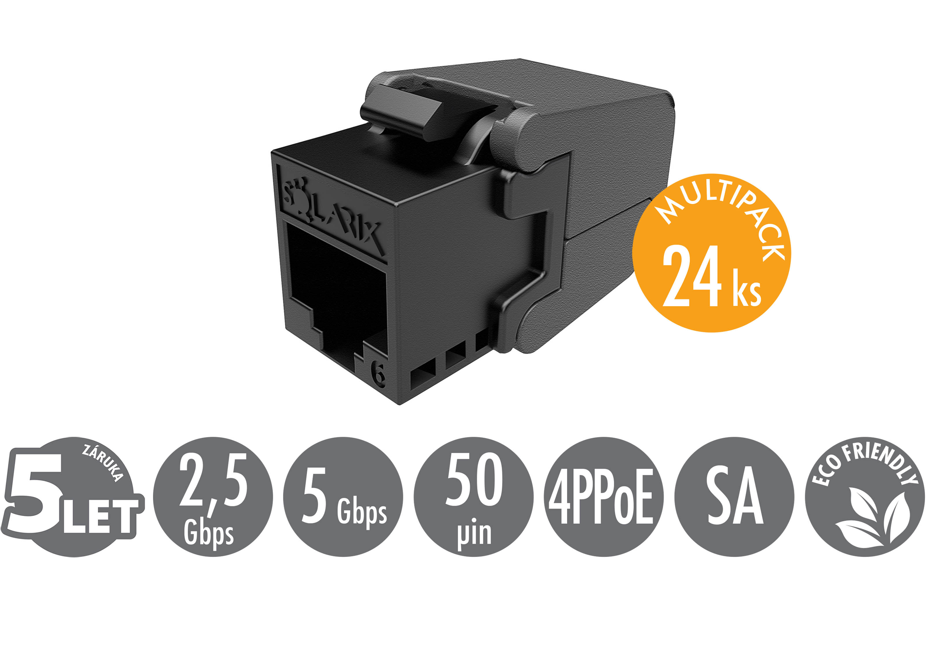 MULTIPACK 24 ks - samořezný keystone Solarix CAT6 UTP SXKJ-6-UTP-BK-SA Component Level a 4PPoE