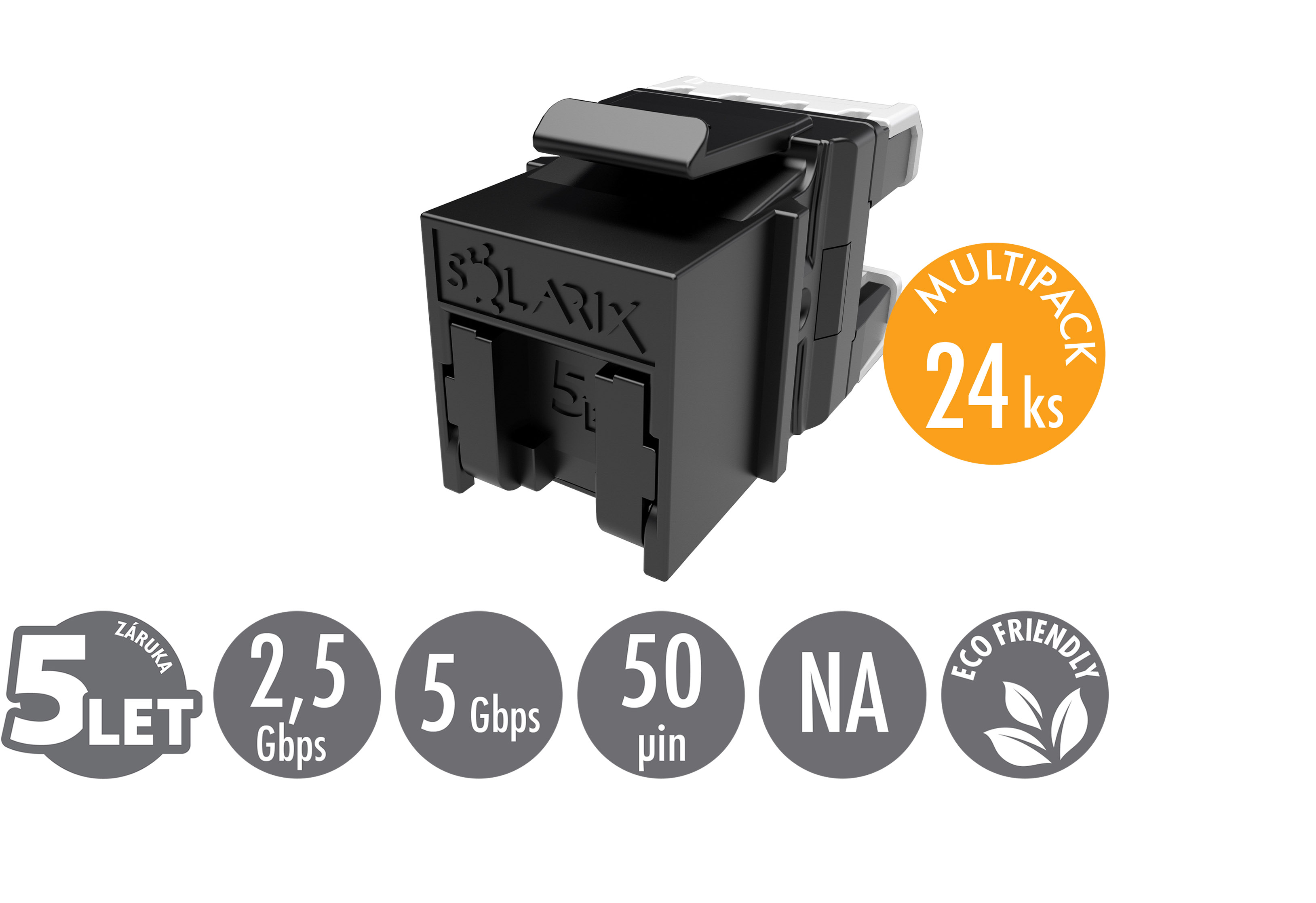 MULTIPACK 24 ks - rychlozařezávací keystone Solarix CAT5E UTP RJ45 SXKJ-5E-UTP-BK-NA